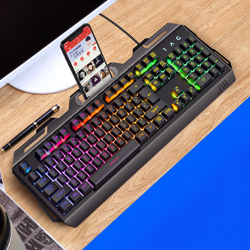 RGB Mechanical Feel Gaming Keyboard with Phone Holder