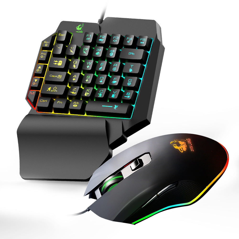RGB One Hand Gaming Keyboard and Mouse Combo for PC and Mobile Gaming