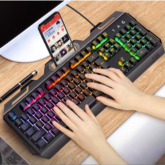 RGB Mechanical Feel Gaming Keyboard with Phone Holder