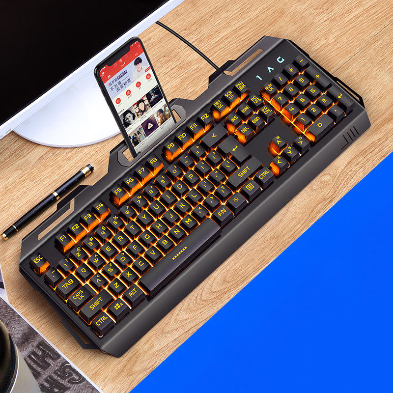 RGB Mechanical Feel Gaming Keyboard with Phone Holder