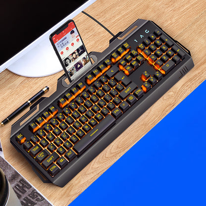RGB Mechanical Feel Gaming Keyboard with Phone Holder