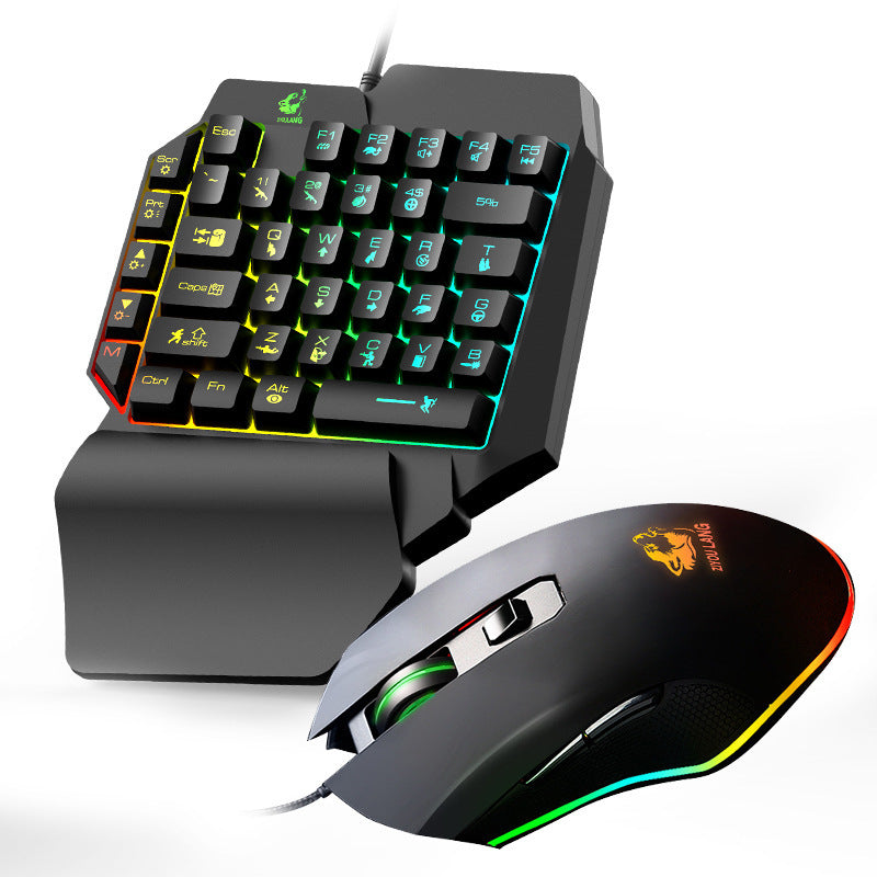 RGB One Hand Gaming Keyboard and Mouse Combo for PC and Mobile Gaming