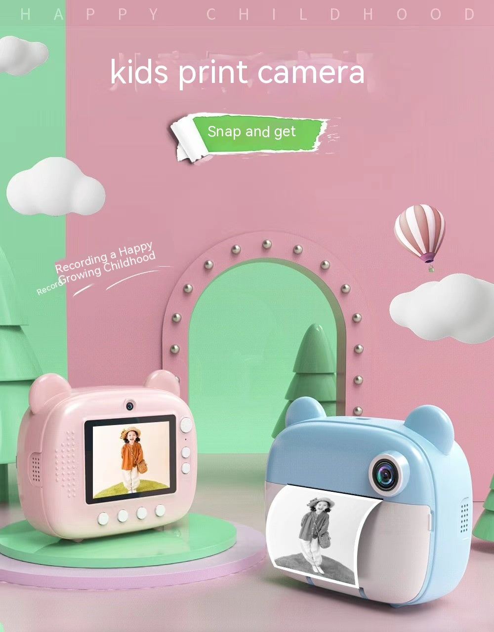 Kids Instant Print Camera with Dual Lens and Photo Printing