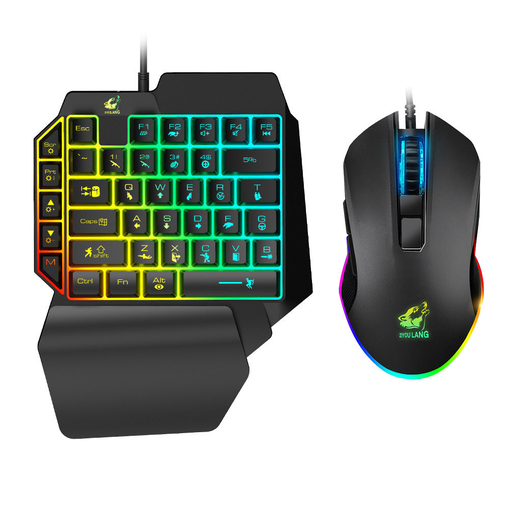 RGB One Hand Gaming Keyboard and Mouse Combo for PC and Mobile Gaming