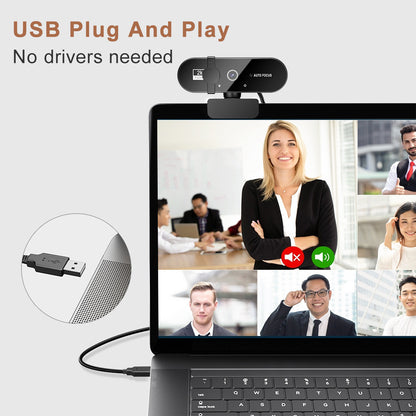 USB 1080P Webcam with Auto Focus and Rotatable Clip