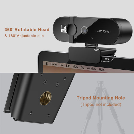 USB 1080P Webcam with Auto Focus and Rotatable Clip